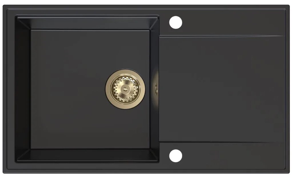 Sink Quality Sink55, kuchynský granitový drez 780x460x215 mm + zlatý sifón, čierna, SKQ-SINK.C.1KDOL.XG