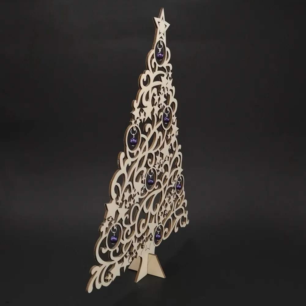 AMADEA Drevený 3D strom s guličkami, výška 37 cm