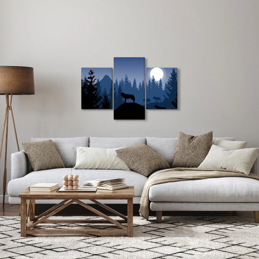 Obraz - Svorka vlkov za splnu (90x60 cm)