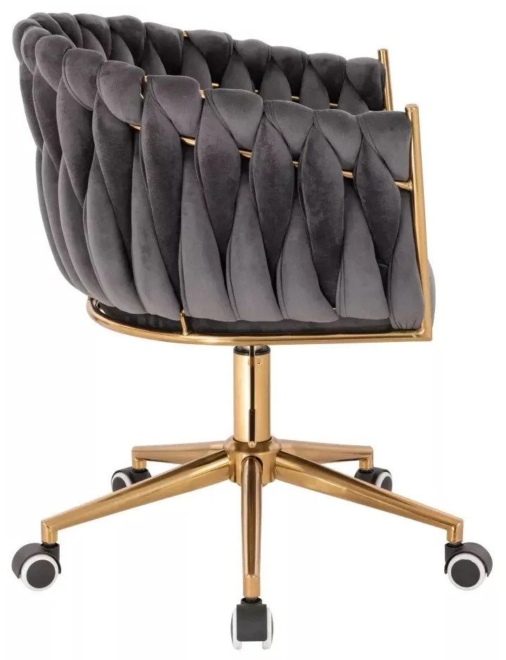 LuxuryForm DESIGN Kreslo NORDEN VELUR na zlatej podstave s kolieskami - tmavo šedé