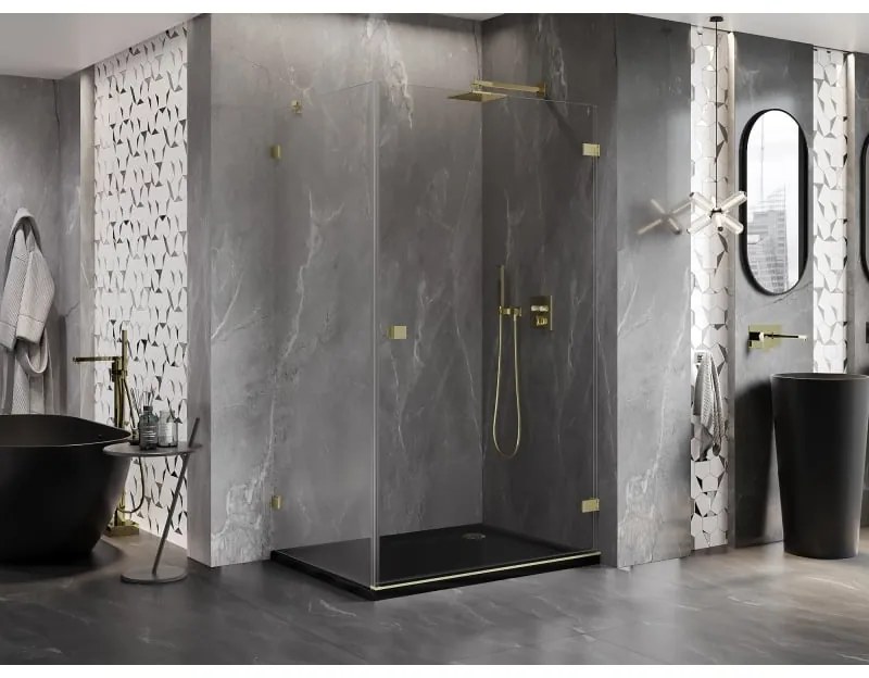 Mexen Lunar-B, pravostranný výklopný sprchový kút 95 x 80 cm, 8mm číre sklo, zlatý kartáčovaný - 832-095-080-55-00-P