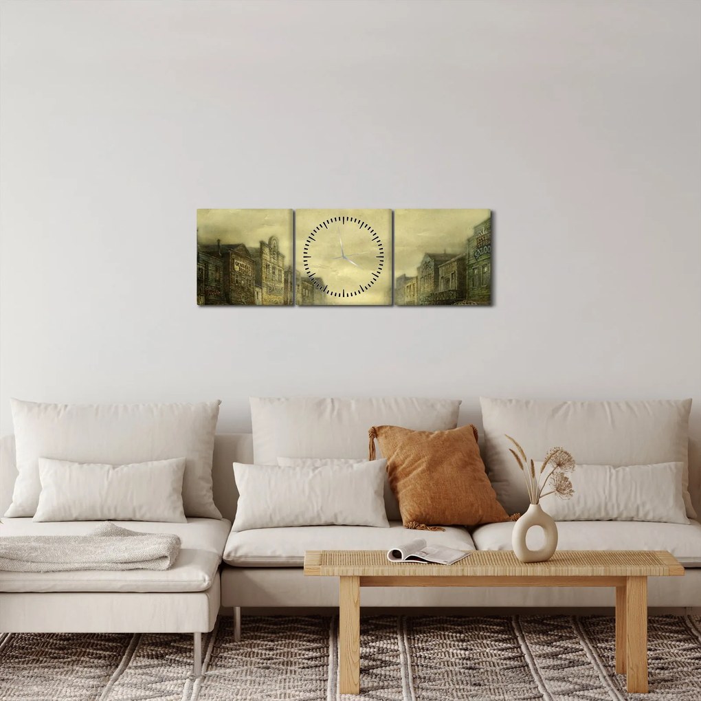 Obraz westernového mestečka (s hodinami) (90x30 cm)