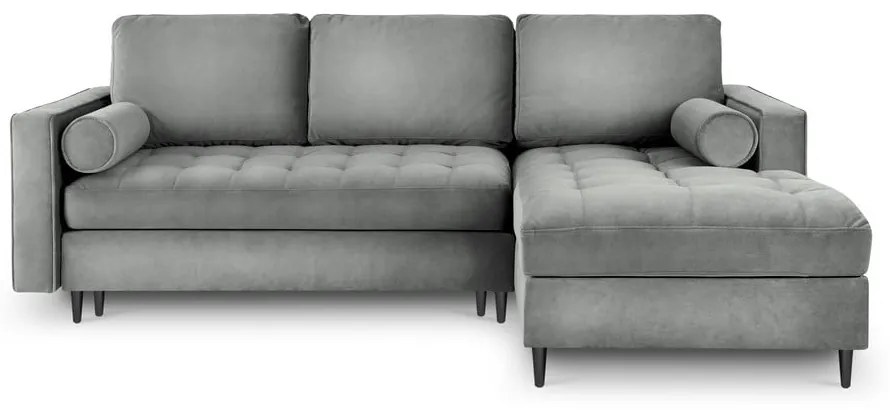 Svetlosivá zamatová rozkladacia rohová pohovka Milo Casa Santo, pravý roh