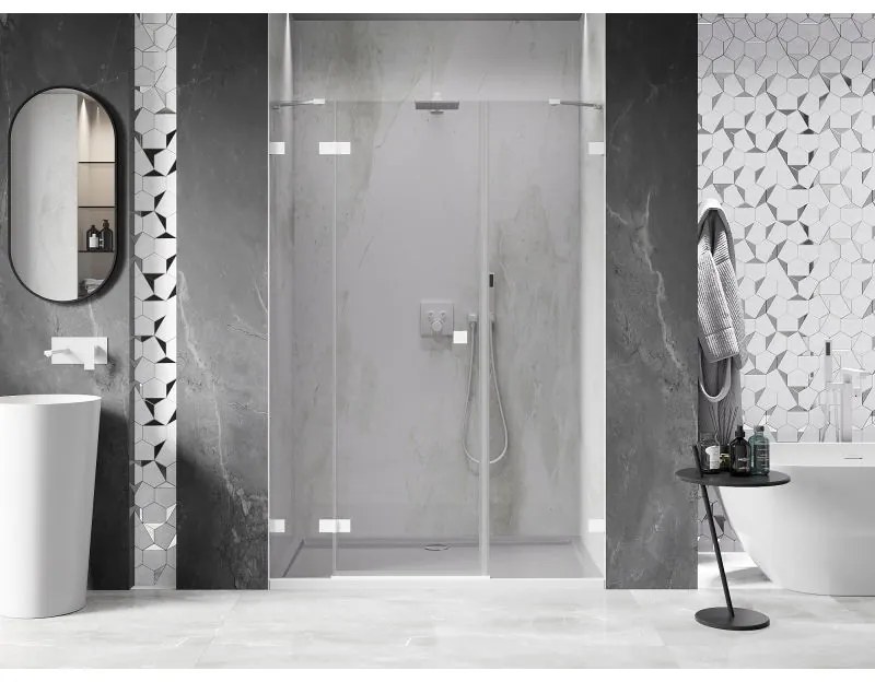 Mexen Lunar, ľavé otočné sprchové dvere 120 cm, 8mm číre sklo, biely profil, 834S-120-050-20-00-L