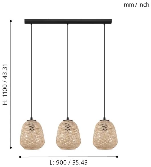 Eglo 43262 - Luster na lanku DEMBLEBY 3xE27/40W/230V