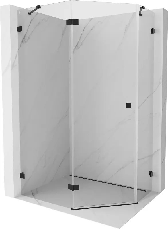 Mexen Lunar, Päťuholníkový sprchový kút Mexen Lunar naklápací doľava 100 x 80 cm, 8mm číre sklo, čierny profil, 831-100L-080P-70-00-L