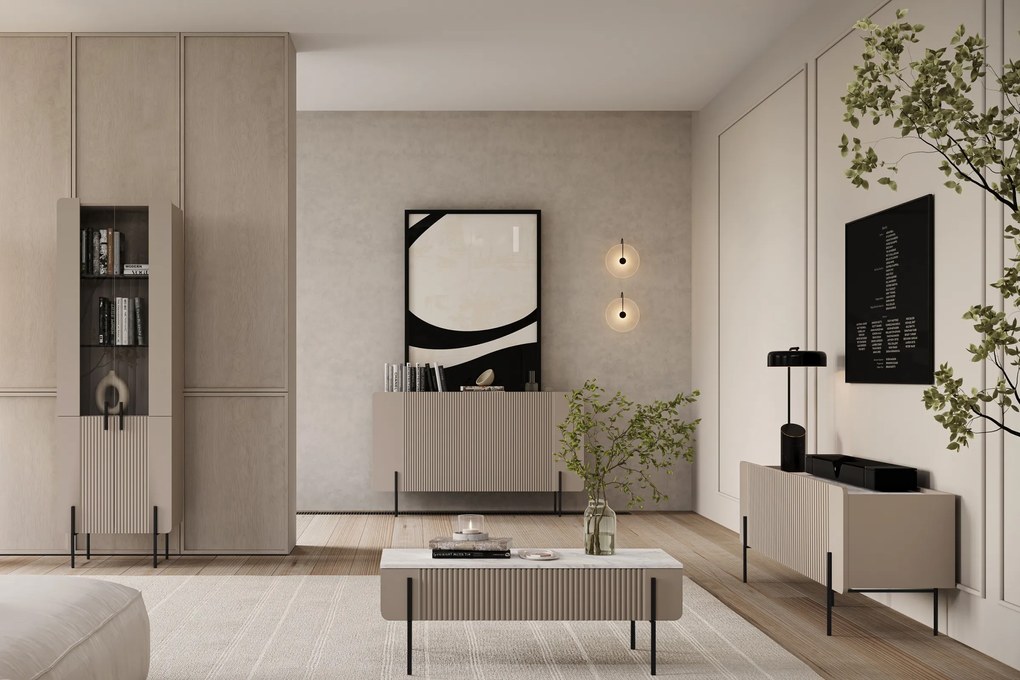 Komoda Malmi 150 cm - kašmírová / crema bianca / čierna