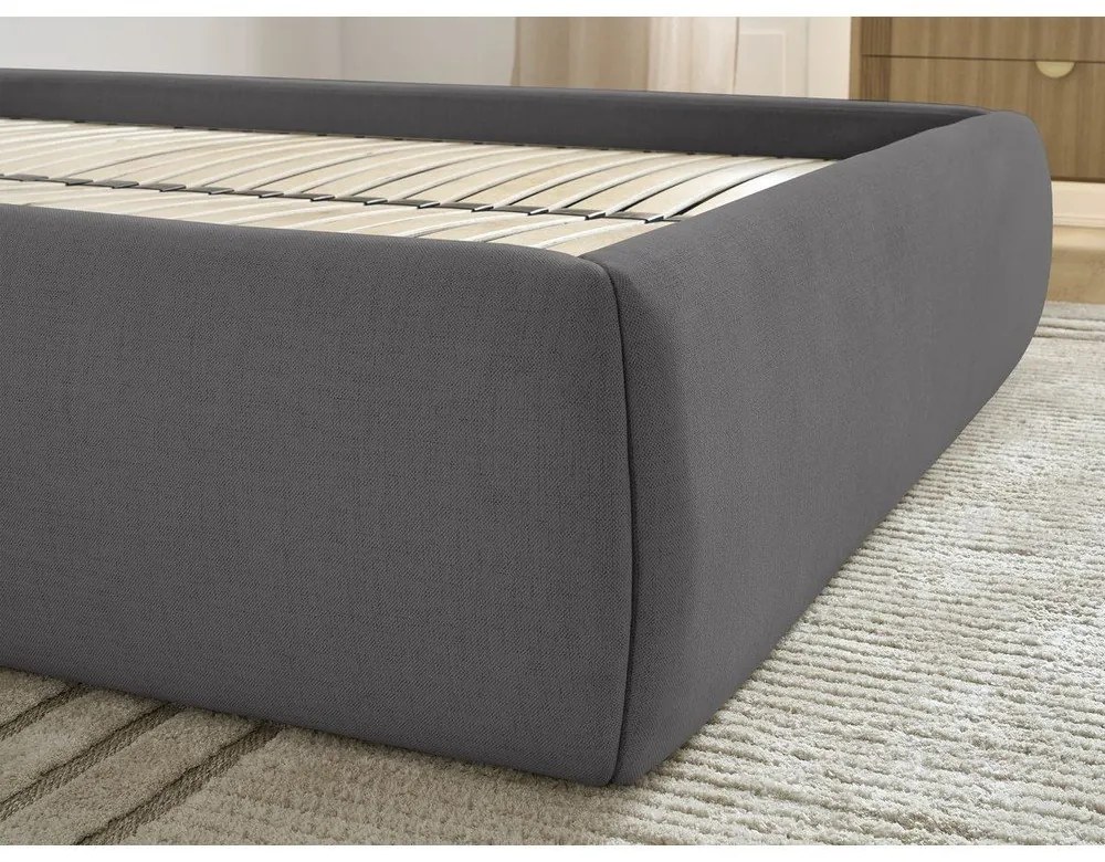 Tmavosivá čalúnená dvojlôžková posteľ s úložným priestorom/bez čela s roštom 160x200 cm Inera – Bobochic Paris