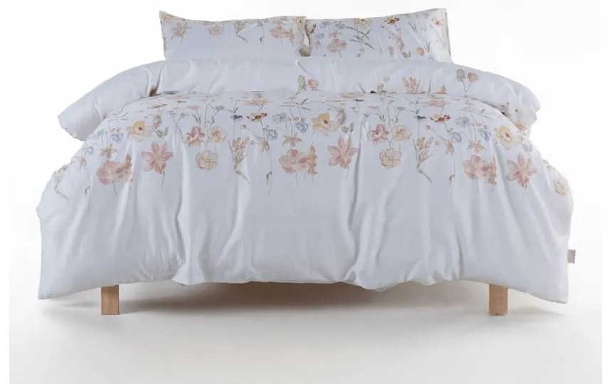 Biele obliečky na dvojlôžko/predĺžené z bavlneného saténu 240x220 cm Ivory Garden Floral – Mila Home Luxury