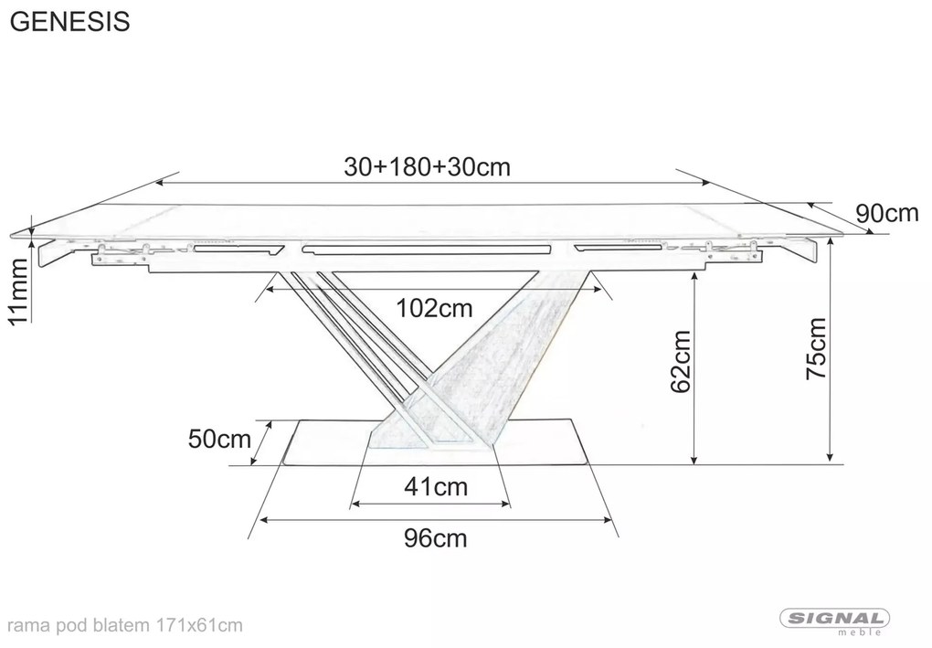 Rozkladací jedálenský stôl Genesis 180/240 cm čierny/jaseň