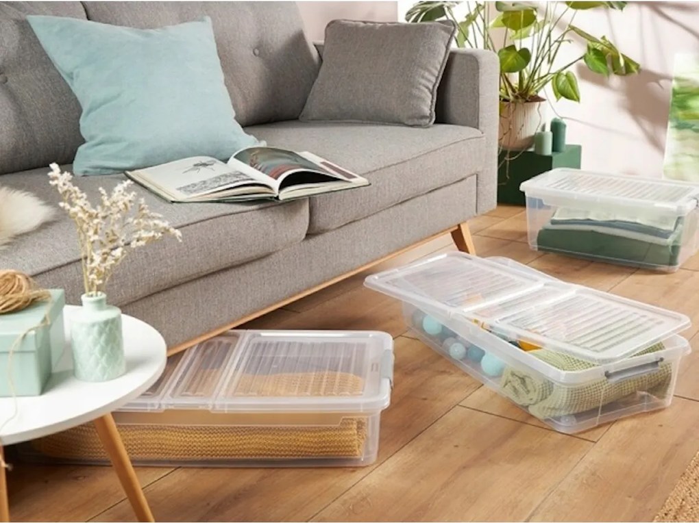 Úložný box s vekom a kolieskami pod posteľ, KEEEPER CLIPBOX LEO 33L, 77 x 38 x 16 cm