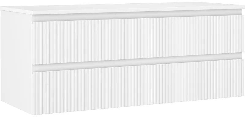 Mexen Rivel, kúpeľňová skrinka 120 cm s pracovnou doskou, 2 zásuvky, drážkovaná, biela matná, 91A20-12047-2-BFFC01