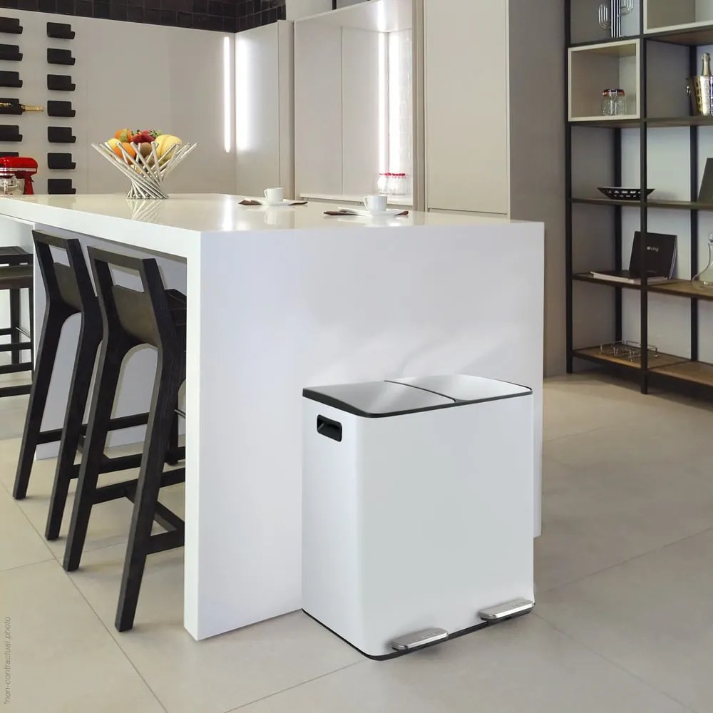 Matne biely oceľový odpadkový kôš 2x20 l na triedený odpad/nášľapný Aliya – Spirella