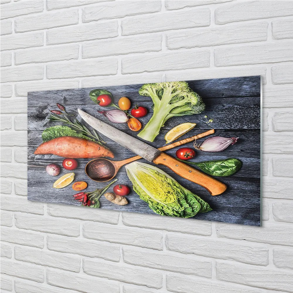 Obraz plexi Nôž vlákna priadze špenát paradajky 100x50 cm