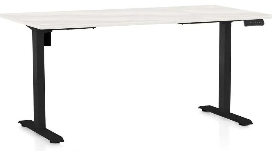 Výškovo nastaviteľný stôl OfficeTech B, 160 x 80 cm, čierna podnož, biely jaseň