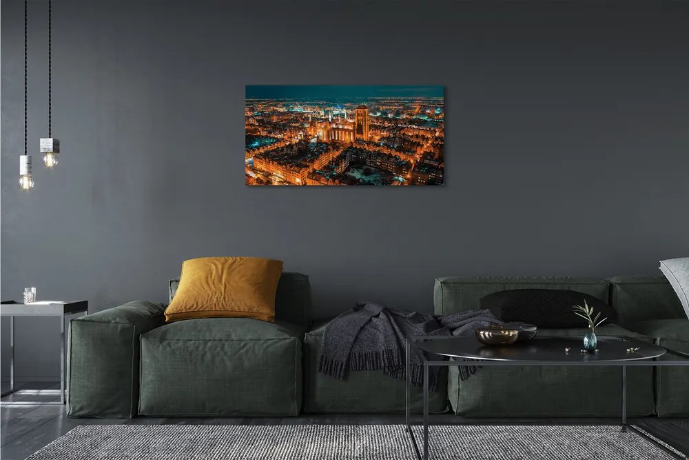 Obraz na plátne Nočná panoráma Gdansku kostola 100x50 cm