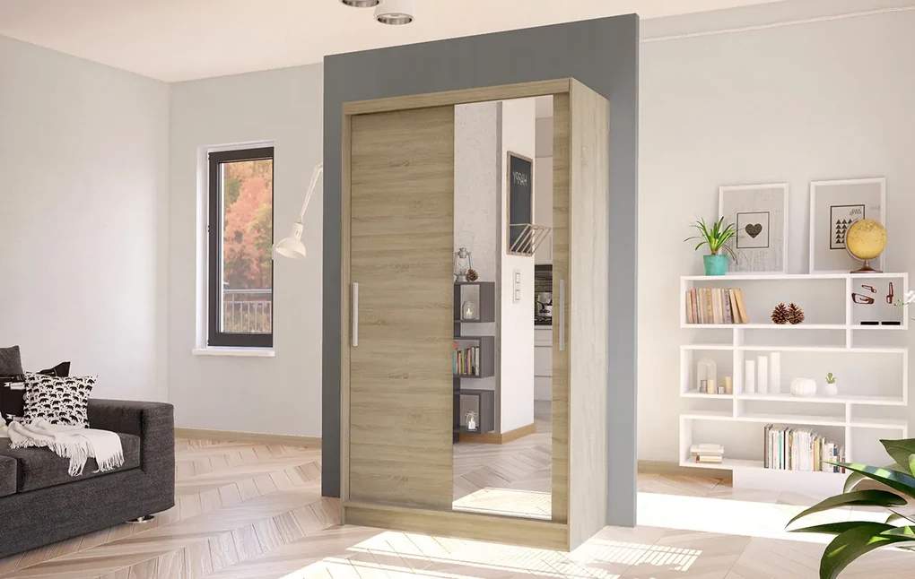 Moderná šatníková skriňa BRUNO 6 - šírka 100 cm, dub sonoma