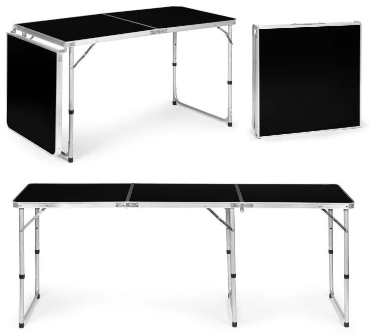 Skladací cateringový stôl 180 x 60 cm čierny 3-časťový