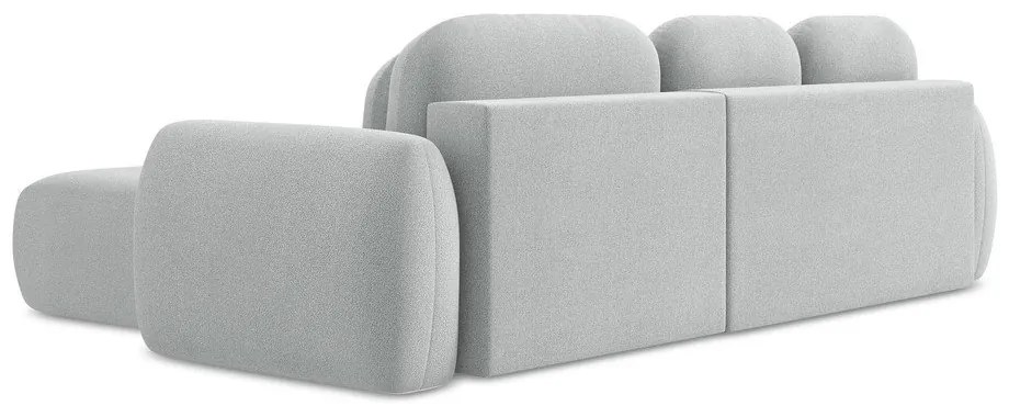 Svetlosivá rozkladacia/s úložným priestorom rohová pohovka z textílie buklé (pravý roh/s leňoškou) Pele – Makamii