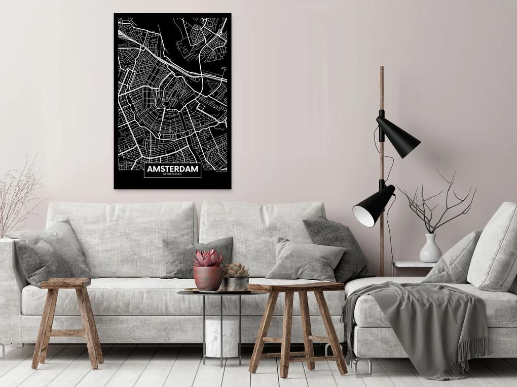 Artgeist Obraz - Dark Map of Amsterdam (1 Part) Vertical Veľkosť: 60x90, Verzia: Premium Print