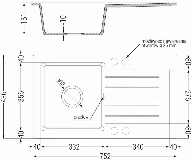 Mexen Pablo, granitový drez 752x436x161 mm, 1-komorový, čierna škvrnitá so zlatým sifónom, 6510751010-76-G