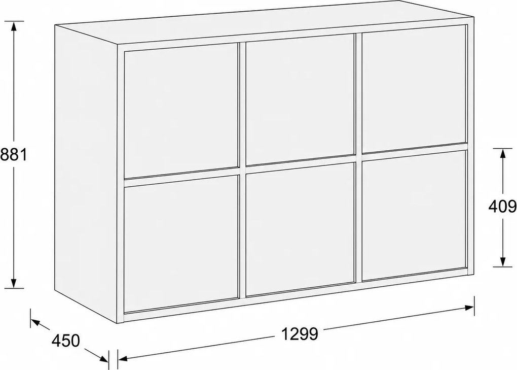 Kancelárska skriňa FRAME, nízka, 6x dvere, 1299 x 450 x 881 mm, PUSH-lock, orech