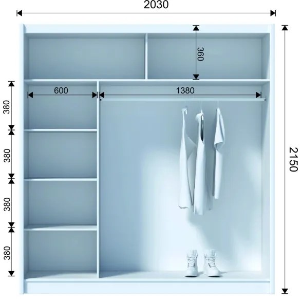 Šatníková skriňa so zrkadlom SANTINO 203x215 cm dub craft/čierna