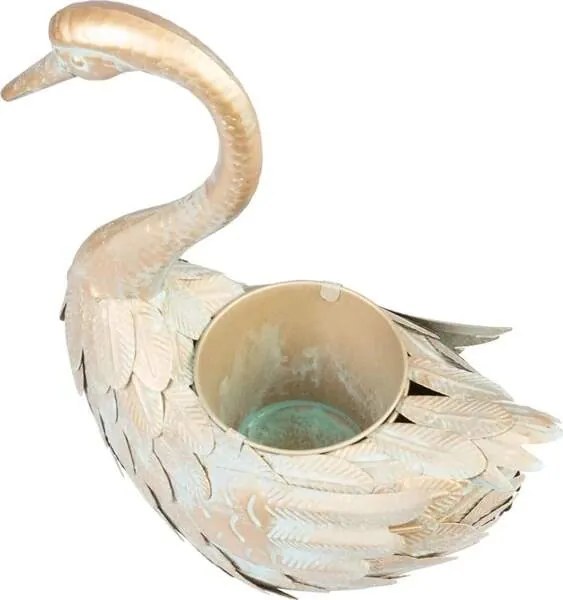 Plechový kvetináč do záhrady Labuť zlatá 35x18x43 cm