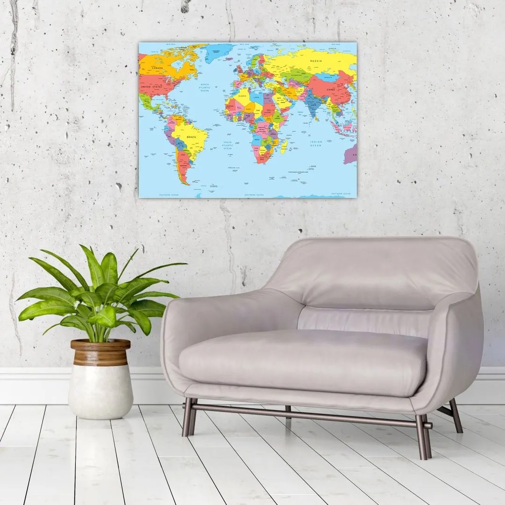 Sklenený obraz - Mapa sveta (70x50 cm)