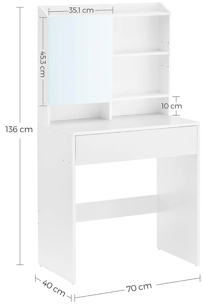 Toaletný stolík so zrkadlom LUNAVI 70x40 cm, biely