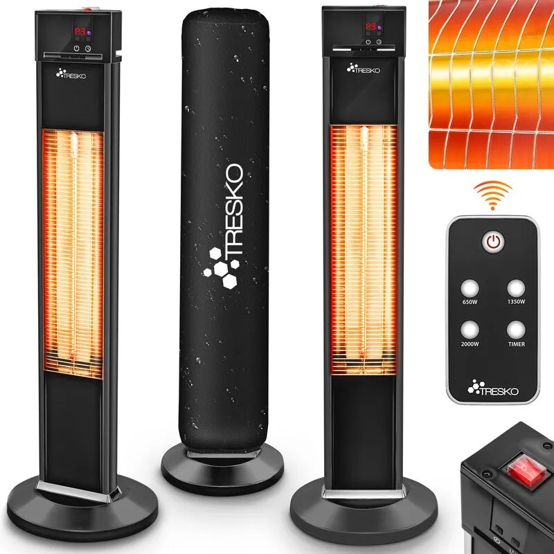 Infračervený stojaci ohrievač TRESKO 2000W s diaľkovým ovládaním (Elektrický terasový ohrievač s regulátorom)