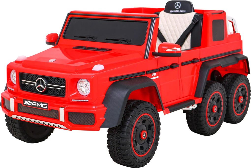 Ramiz Mercedes G63 AMG Auto na batérie Červené + diaľkové ovládanie + 6 EVA kolies + pomalý štart + MP3 LED