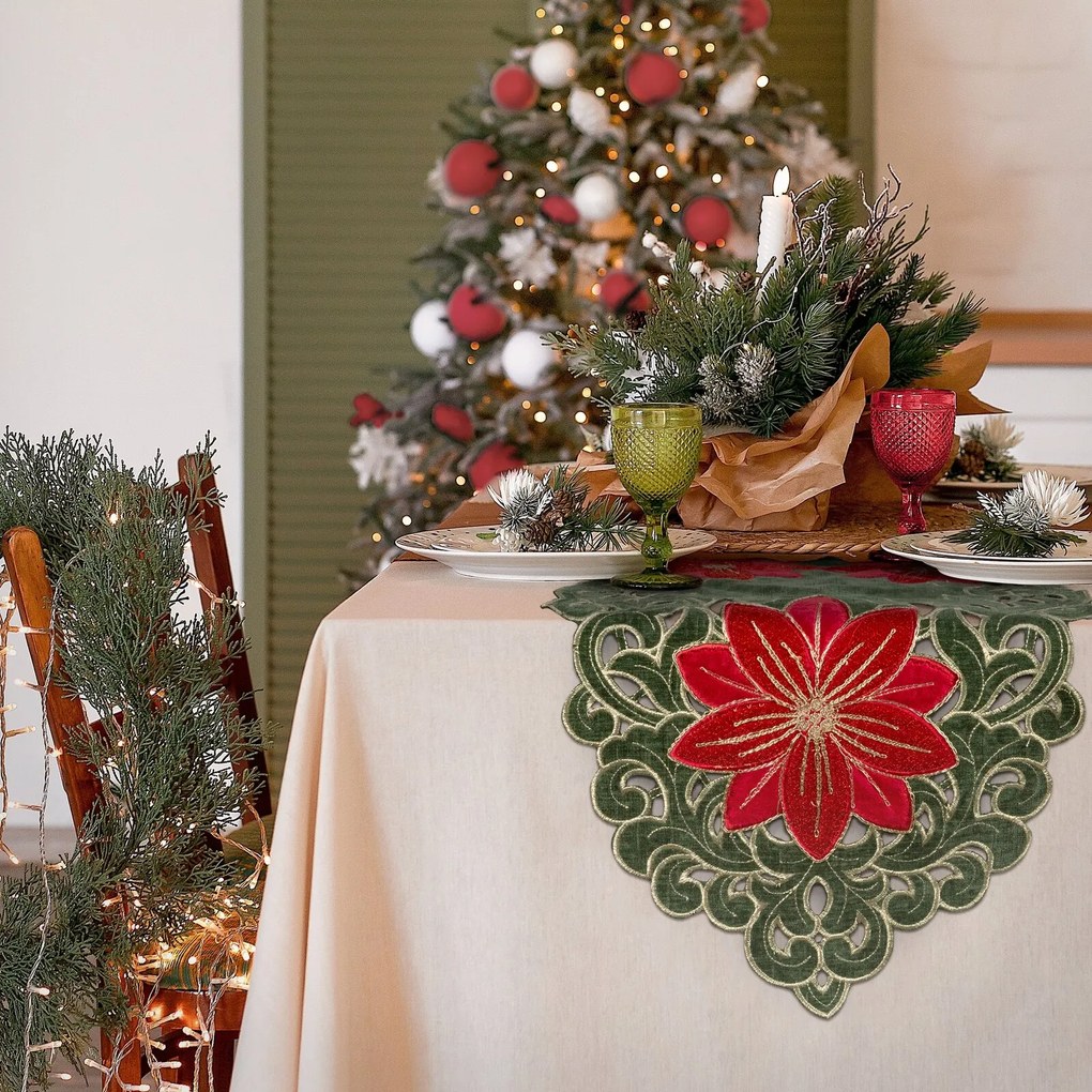 VIANOČNÝ BEHÚŇ NA STÔL POINSETTIA 35X183 CM VZOROVANÝ