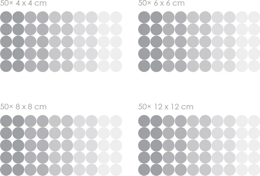 Bodky odtiene sivej textilné preliepateľné nálepky na stenu 50 ks 4x4 cm