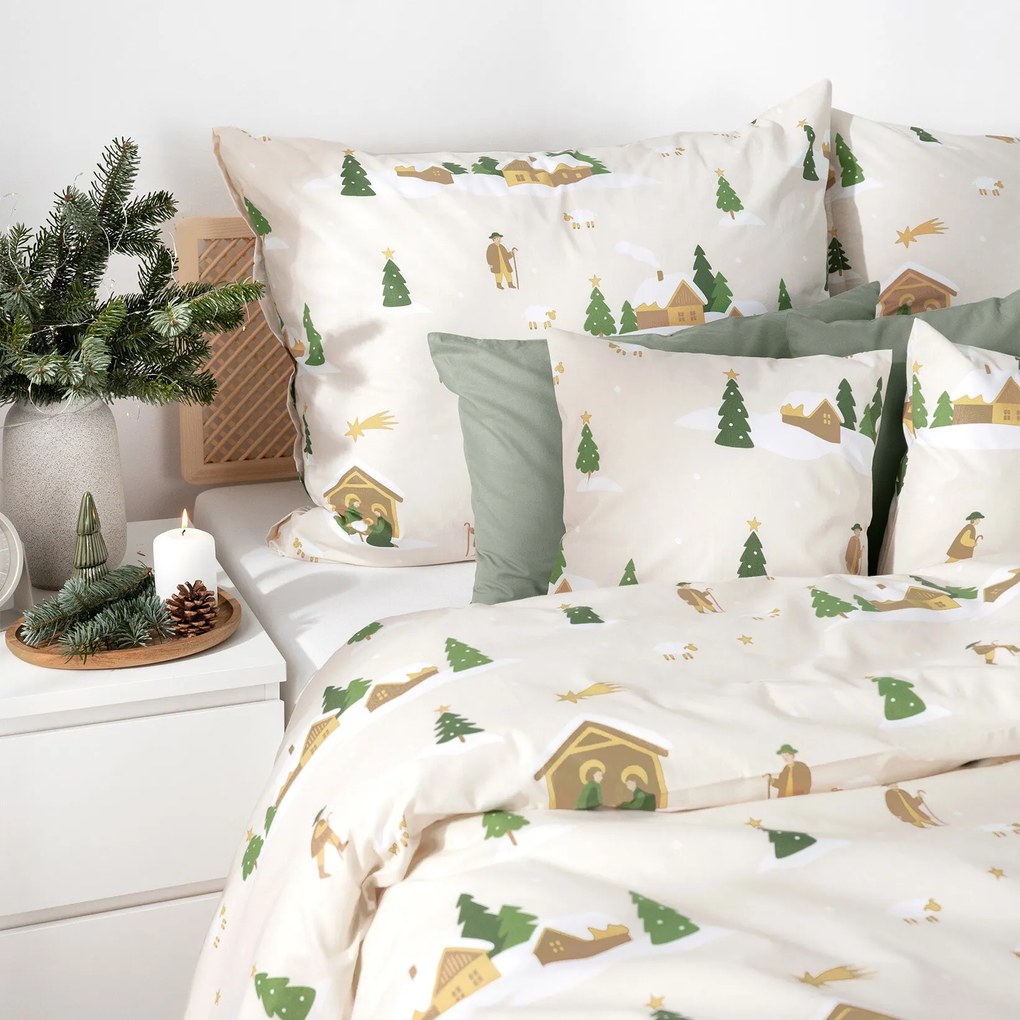 Goldea vianočné bavlnené posteľné obliečky - vianočné koledy 220 x 200 a 2ks 70 x 90 cm