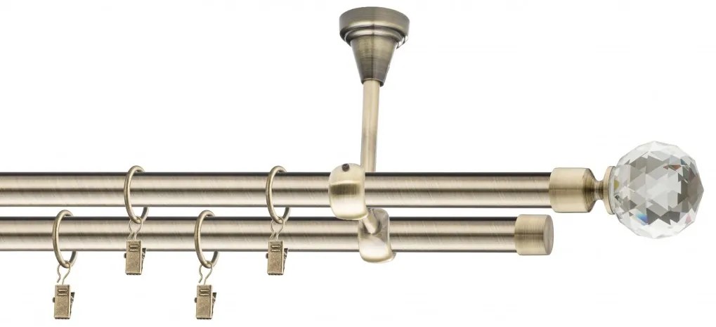 Dekorstudio Stropná mosadzná dvojradová garniža CRYSTAL 19mm Dĺžka: 420cm, Typ uchytenia: Držiak dvojitý modern, Typ príslušenstva: Bez príslušenstva