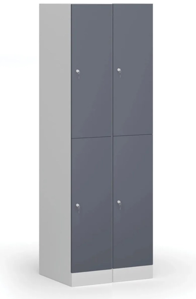 Šatníková skrinka s úložnými boxmi, 2 boxy, 1850 x 300 x 500 mm, cylindrický zámok, tmavosivé dvere