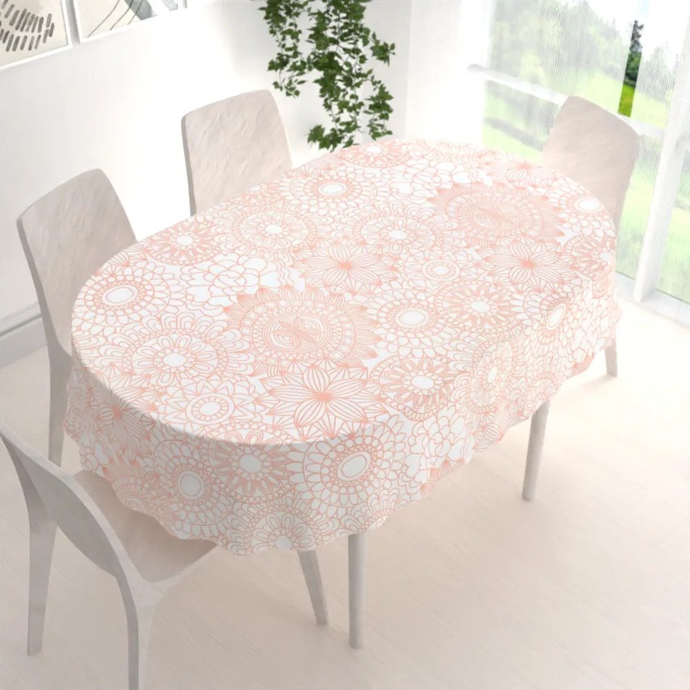 Biante Bavlnený oválny obrus Sandra SA-275 Svetlo lososové mandaly na bielom 120x140 cm