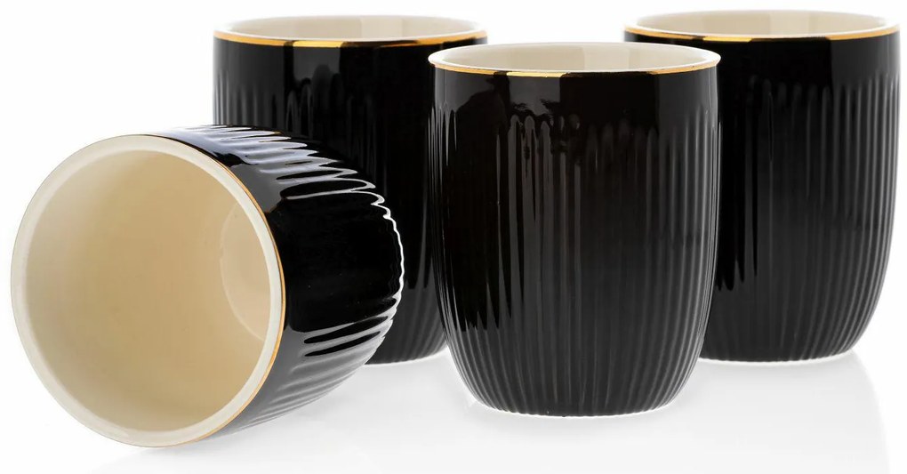 Keramický pohár s lyžičkou Kendi Black 300 ml sada 4ks