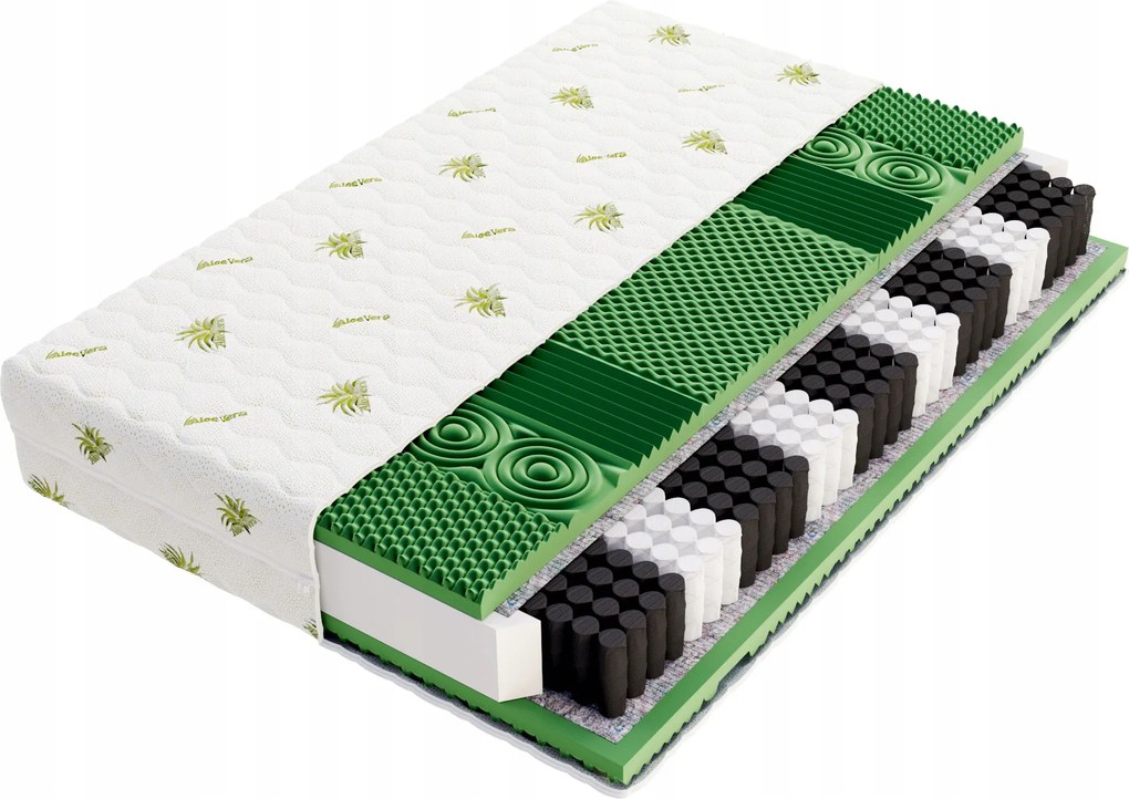 Taštičkový pružinový matrac Queemi 180x200, obojstranný, aloe vera, pena