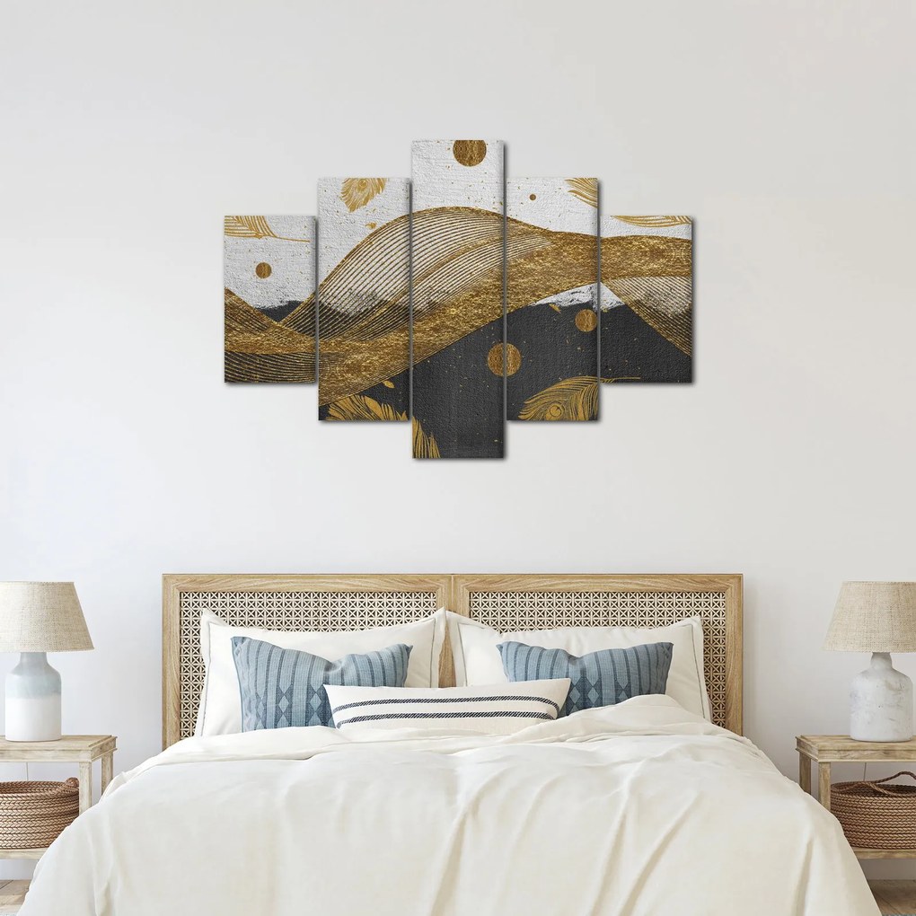 Obraz - Zlaté pierka (150x105 cm)