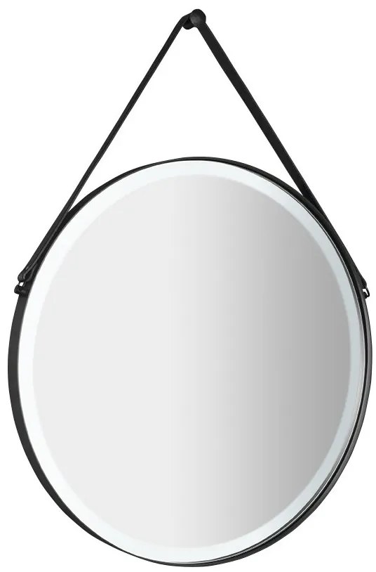 Sapho, ORBITER guľaté zrkadlo s LED osvetlením, kožený popruh, ø 60cm, čierna mat, ORL060