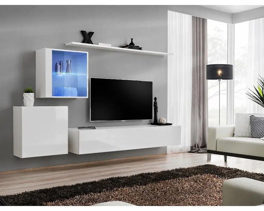 Obývacia stena Switch XV Sklo +LED Biely