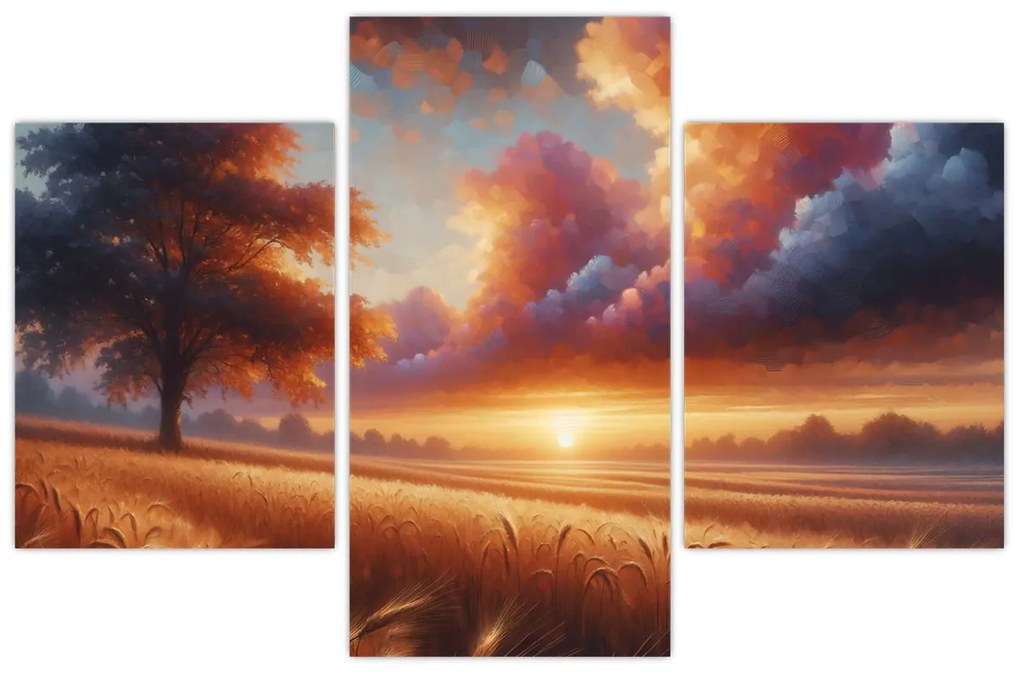 Obraz – Západ slnka na poli (90x60 cm)