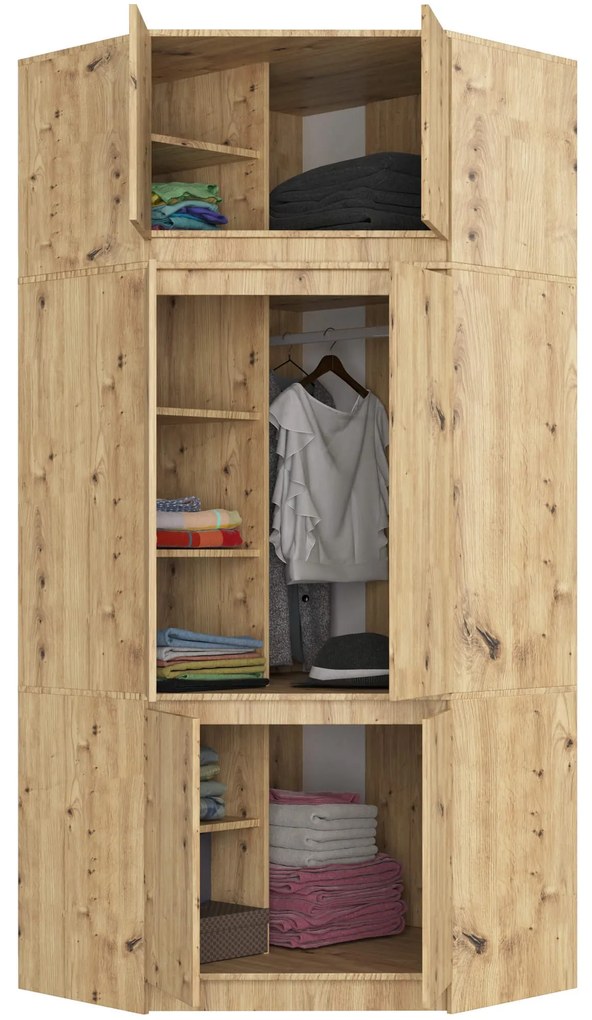 Rohová šatníková skriňa CLP 100 cm 6D dub artisan
