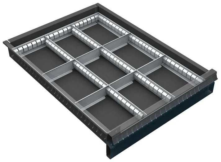 Organizér náradia do zásuvky skríň KOVOS so šírkou 500 mm, 9 priehradiek, 60 - 120 mm