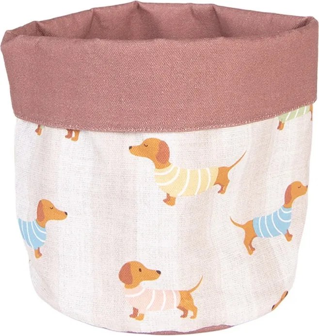 Béžový bavlnený košík na pečivo s jazvečíkmi Puppy Pullover - Ø 15*16 cm
