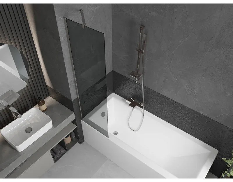 Mexen Next, vaňová zástena 1-krídlová 50 x 150 cm, fixné krídlo, 6 mm šedé sklo, chrómový profil, 895-050-000-00-40-01