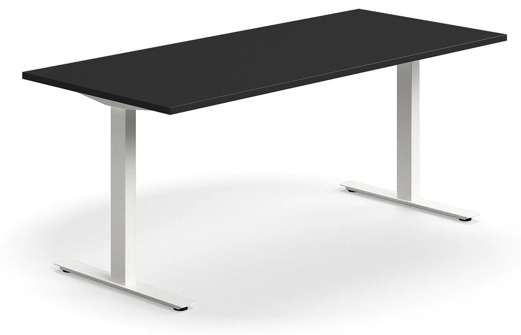 Kancelársky stôl QBUS, rovný, 1800x800 mm, T-rám, biely rám, čierna