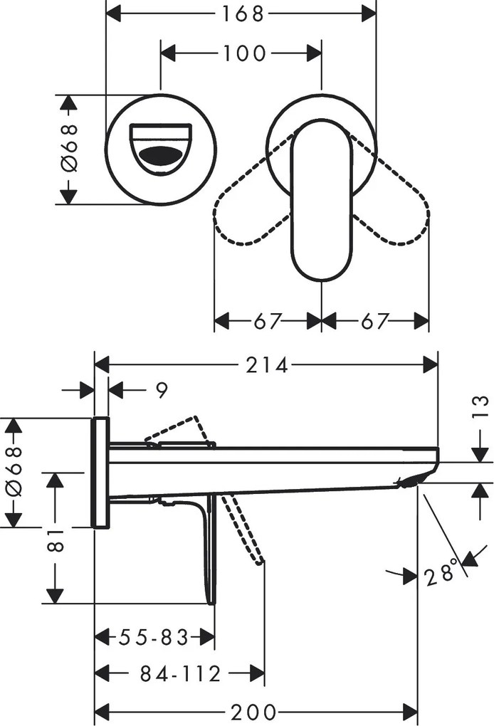 Hansgrohe Rebris S, umývadlová batéria pod omietku, pre montáž na stenu, s výtokom 20 cm, 2-otvorová inštalácia, chrómová, 72528000